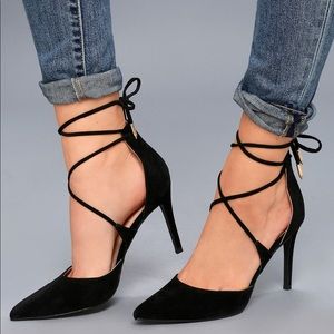 Lulu’s Marie Black Lace-Up Suede Heel